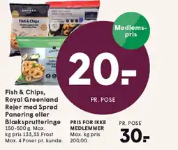 SPAR Fish & Chips, Royal Greenland Rejer med Sprød Panering eller Blæksprutteringe tilbud