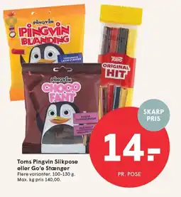 SPAR Toms Pingvin Slikpose eller Go'e Stænger tilbud