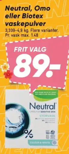 Bilka Neutral, Omo eller Biotex vaskepulver tilbud
