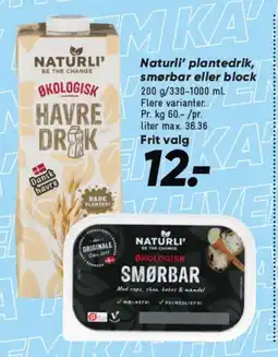 Bilka Naturli' plantedrik, smørbar eller block tilbud