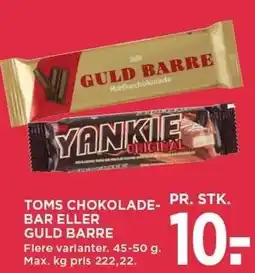 MENY TOMS CHOKOLADEBAR ELLER GULD BARRE tilbud