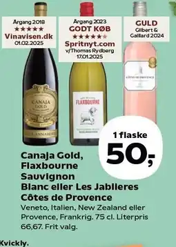 SuperBrugsen Canaja Gold, Flaxbourne Sauvignon Blanc eller Les Jablleres Cótes de Provence tilbud