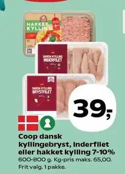 SuperBrugsen Coop dansk kyllingebryst, inderfilet eller hakket kylling 7-10% tilbud