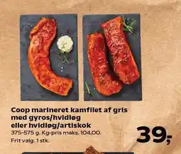 SuperBrugsen Coop marineret kamfilet af gris med gyros/hvidløg eller hvidløg/artiskok tilbud