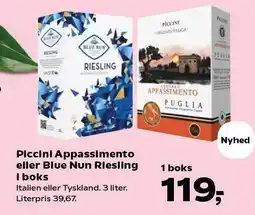 SuperBrugsen Piccini Appassimento eller Blue Nun Riesling i boks tilbud
