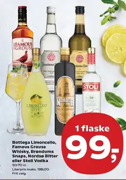 SuperBrugsen Bottega Limoncello, Famous Grouse Whisky, Brøndums Snaps, Nordsø Bitter eller Stoli Vodka tilbud