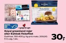 SuperBrugsen Royal greenland rejer eller Rahbek fiskefilet tilbud