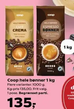 SuperBrugsen Coop hele bønner 1 kg tilbud