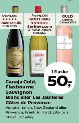 Kvickly Canaja Gold, Flaxbourne Sauvignon Blanc eller Les Jablleres Côtes de Provence tilbud
