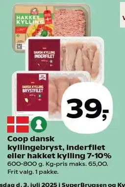 Kvickly Coop dansk kyllingebryst, inderfilet eller hakket kylling 7-10% tilbud
