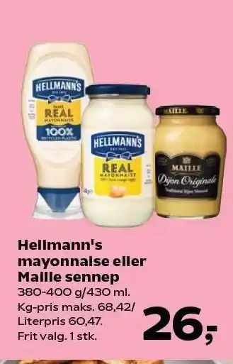 Kvickly Hellmann's mayonnaise eller Maille sennep tilbud