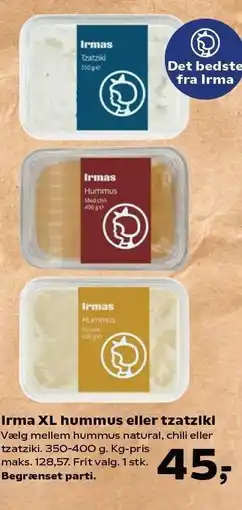 Kvickly Irma XL hummus eller tzatziki tilbud