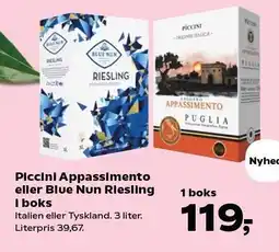 Kvickly Piccini Appassimento eller Blue Nun Riesling i boks tilbud