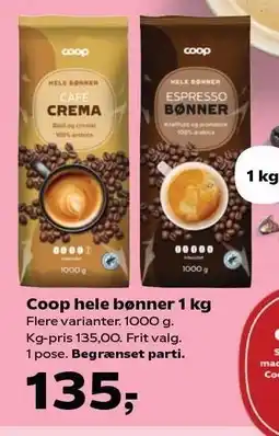 Kvickly Coop hele bønner 1 kg tilbud