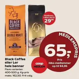 Kvickly Black Coffee eller Lor hele bønner tilbud