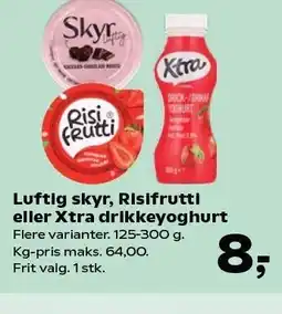 Kvickly Luftig skyr, Risifrutti eller Xtra drikkeyoghurt tilbud