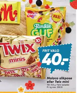 Bilka Malaco slikpose eller Twix mini tilbud