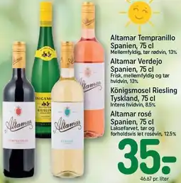REMA 1000 Altamar Tempranillo, Altamar Verdejo, Königsmosel Riesling eller Altamar rosé tilbud