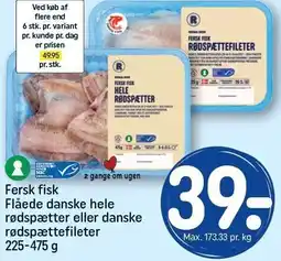 REMA 1000 Fersk fisk Flåede danske hele rødspætter eller danske rødspættefileter tilbud