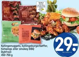REMA 1000 Kyllingenuggets, kyllingeburgerbøffer, hotwings eller smokey BBQ tilbud