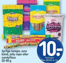 REMA 1000 Syrlige bolsjer, sure bånd, jelly rope eller candyfloss tilbud