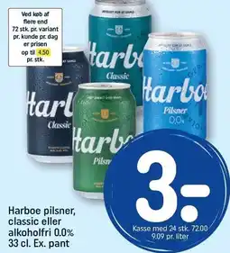 REMA 1000 Harboe pilsner, classic eller alkoholfri 0,0% tilbud