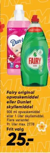 Bilka Fairy original opvaskemiddel eller Dunlet skyllemiddel tilbud
