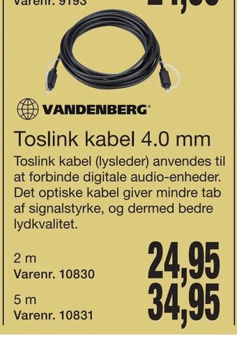 Harald Nyborg Toslink kabel 4,0 mm tilbud