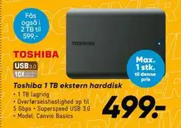 Bilka Toshiba 1 TB ekstern harddisk tilbud