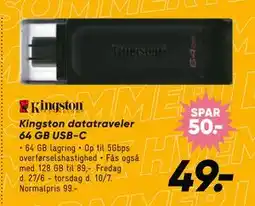 Bilka Kingston datatraveler 64 GB USB-C tilbud