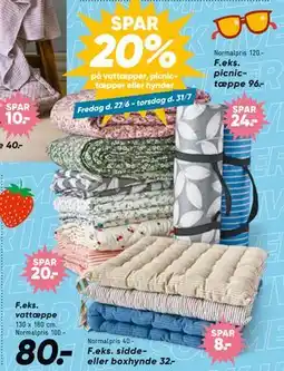 Bilka SPAR 20% på vattæpper, picnictæpper eller hynder tilbud