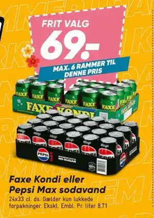 Bilka Faxe Kondi eller Pepsi Max sodavand tilbud