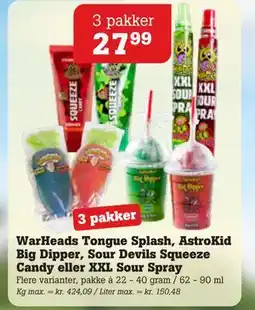 Poetzsch Padborg WarHeads Tongue Splash, AstroKid Big Dipper, Sour Devils Squeeze Candy eller XXL Sour Spray tilbud