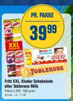 Otto Duborg Fritt XXL, Kinder Schokolade eller Toblerone Milk tilbud