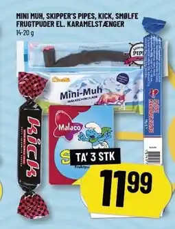 Løvbjerg MINI MUH, SKIPPER'S PIPES, KICK, SMØLFE FRUGTPUDER EL. KARAMELSTÆNGER tilbud