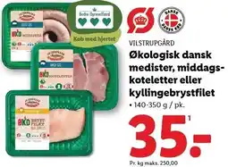Lidl Økologisk dansk medister, middagskoteletter eller kyllingebrystfilet tilbud