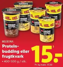 Lidl MILBONA Protein- budding eller frugtkvark tilbud