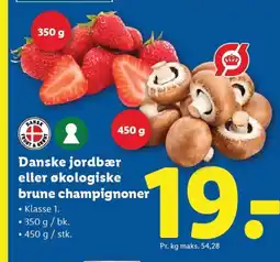 Lidl Danske jordbær eller økologiske brune champignoner tilbud