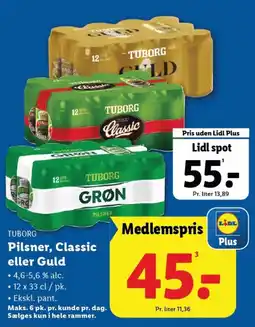 Lidl TUBORG Pilsner, Classic eller Guld tilbud