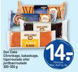 REMA 1000 Dan Cake Citronkage, kakaokage, tigerroulade eller jordbærroulade 300-350 g tilbud