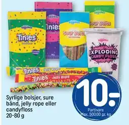 REMA 1000 Syrlige bolsjer, sure bånd, jelly rope eller candyfloss 20-80 g tilbud