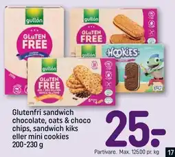REMA 1000 Glutenfri sandwich chocolate, oats & choco chips, sandwich kiks eller mini cookies 200-230 g tilbud