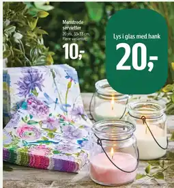 Føtex Mønstrede servietter eller Lys i glas med hank tilbud