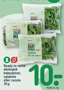 REMA 1000 Ready to serve økologisk babyspinat, salatmix eller rucola tilbud