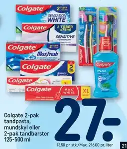 Colgate 2-pak tandpasta, mundskyll eller 2-pak tandbørster 125-500 ml
