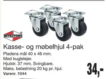 Harald Nyborg Kasse- og møbelhjul 4-pak tilbud