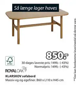 JYSK KLARSKOV sofabord tilbud