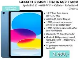 CBC Apple iPad 10 - 64GB WiFi + Cellular - Refurbished - Grade A tilbud