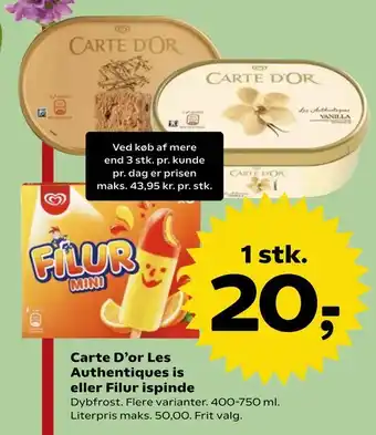 Kvickly Carte D'or Les Authentiques is eller Filur ispinde tilbud