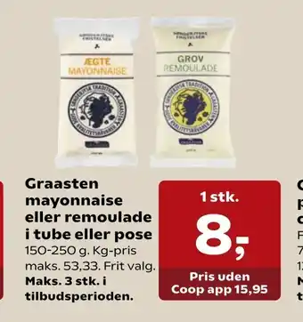 Kvickly Graasten mayonnaise eller remoulade i tube eller pose tilbud